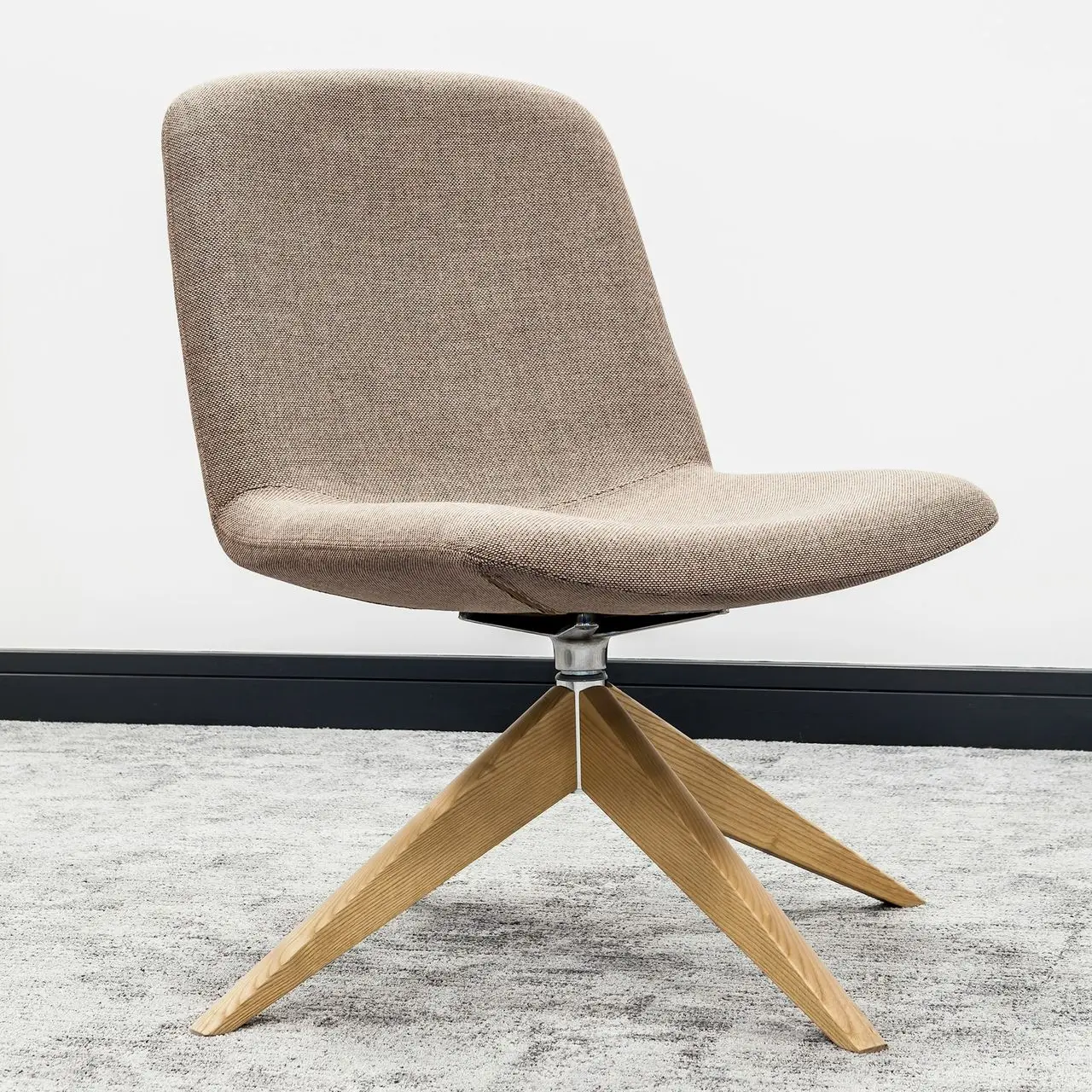 brown wooden framed gray padded chair