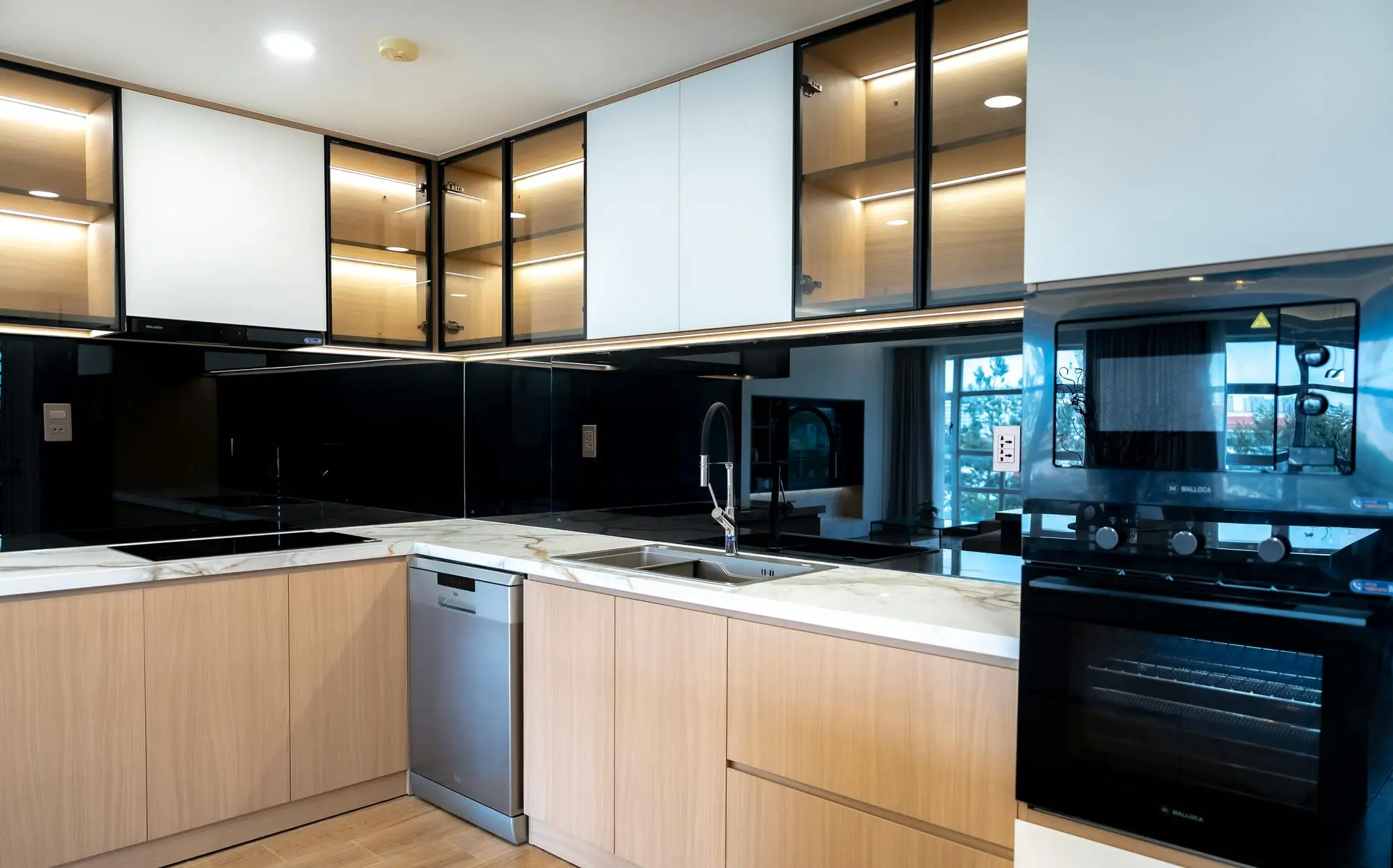 custom kitchen millwork cabinetry with integrated lighting