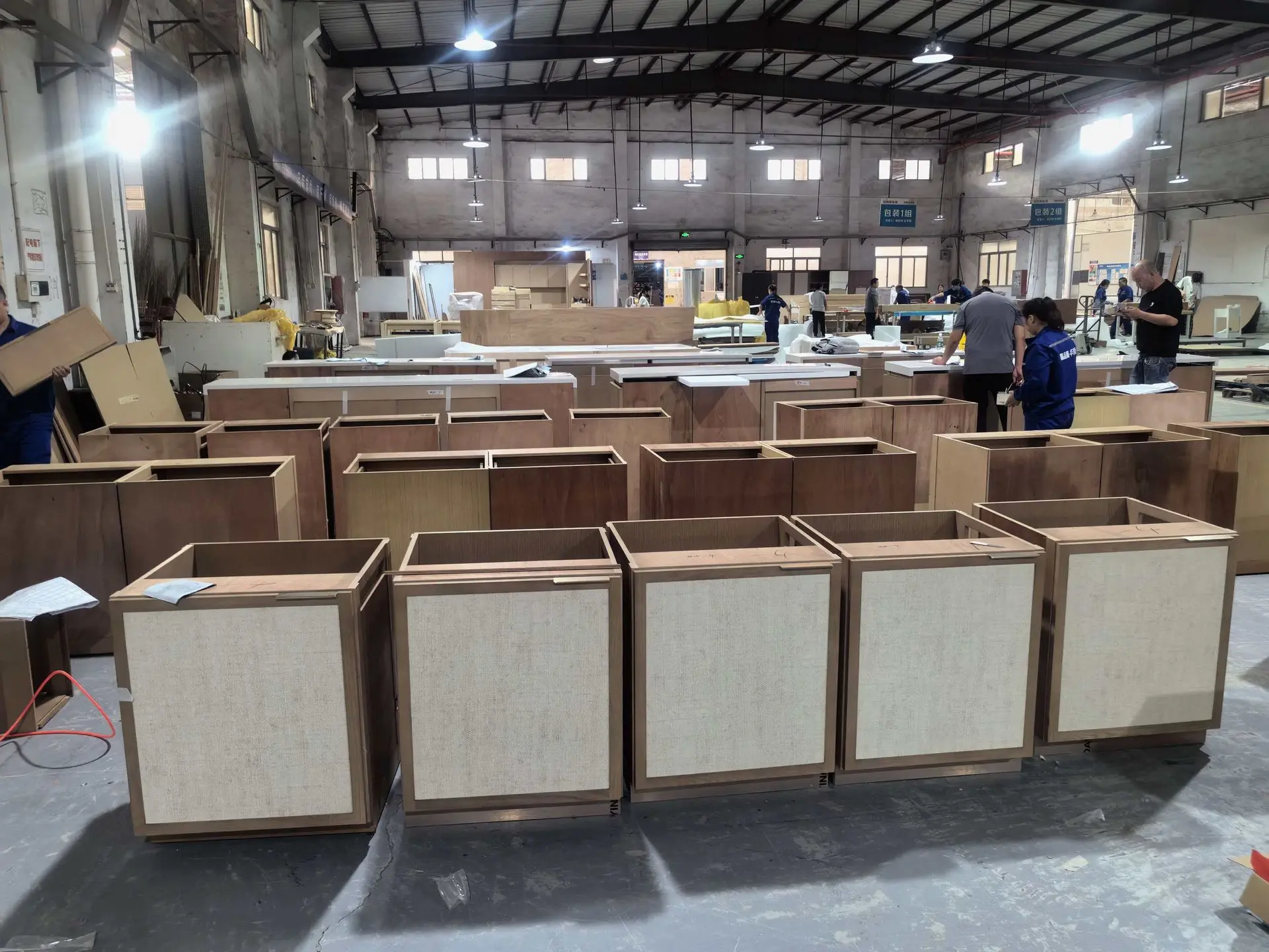 Millwork cabinets production for international sourcing Wood cabinet manufacturing for export in factory