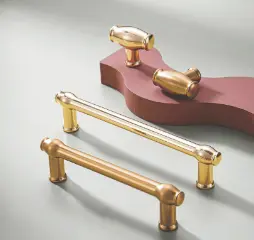 Modern cabinet handles in brushed gold finish for furniture drawers and doors