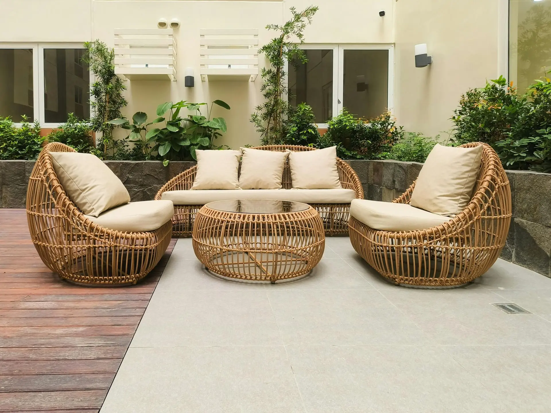 Sustainable furniture China rattan outdoor seating set made from eco-friendly renewable materials
