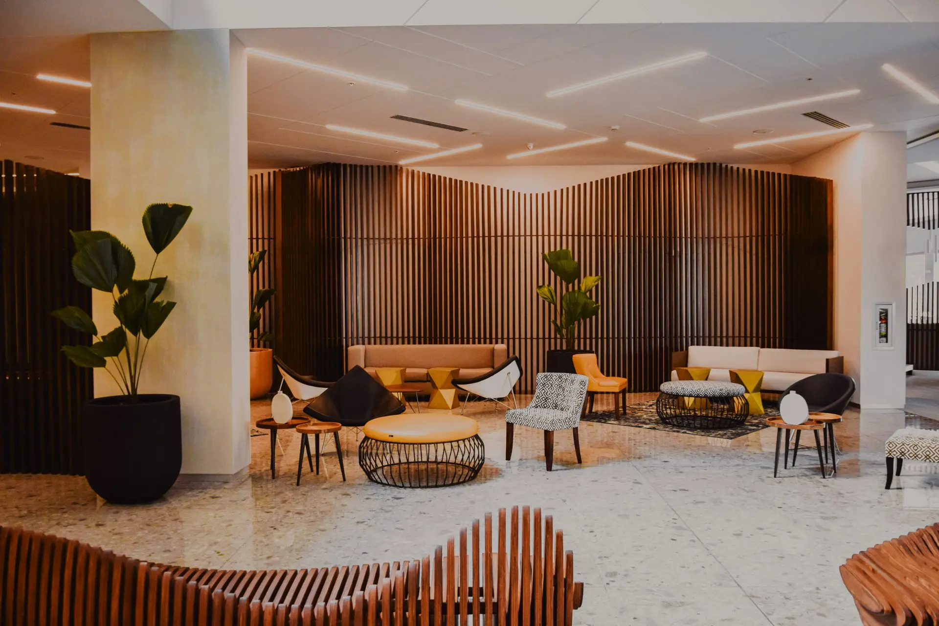 Modern hotel lobby with contract furniture and commercial lounge seating