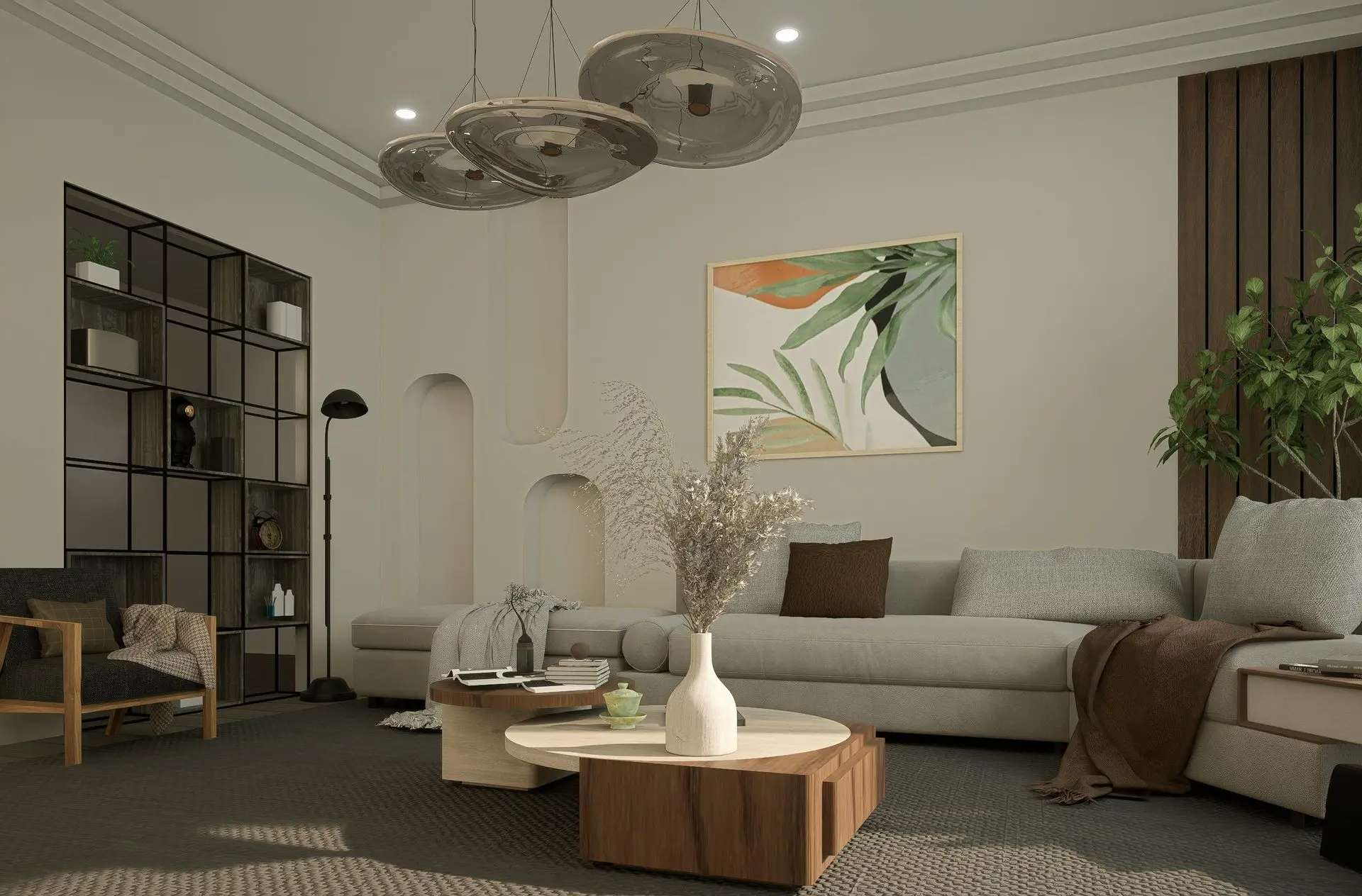 Future Trends in Millwork Materials for Modern Interior Design Modern living room featuring contemporary millwork materials with textured wall panels and engineered wood finishes