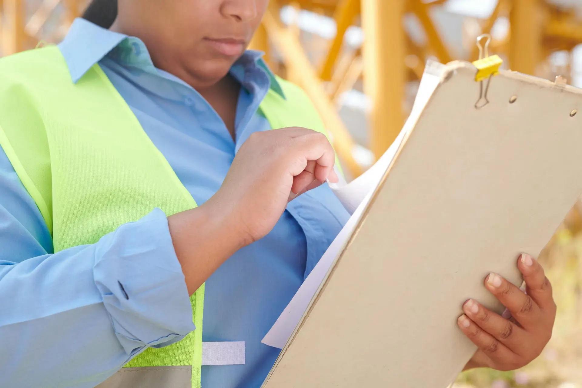 Fire-Rated Millwork Inspection and Building Code Compliance Review Construction inspector reviewing fire-rated millwork compliance and certification documents