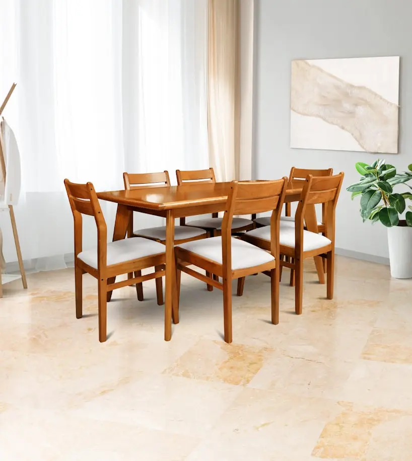Contemporary dining room featuring handcrafted wood furniture made with sustainable materials and quality craftsmanship.
