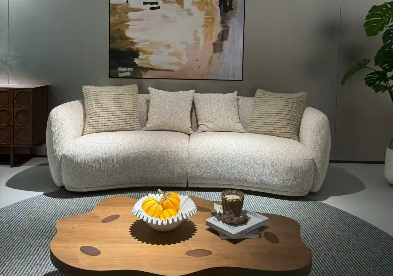 Hospitality fit out design concept with custom upholstered sofa and coffee table