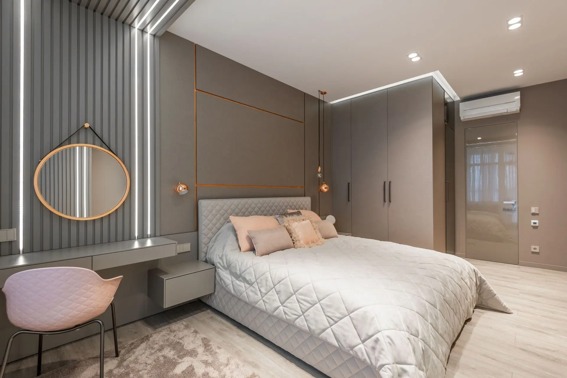 Custom hotel wardrobe integrated into a modern guest room