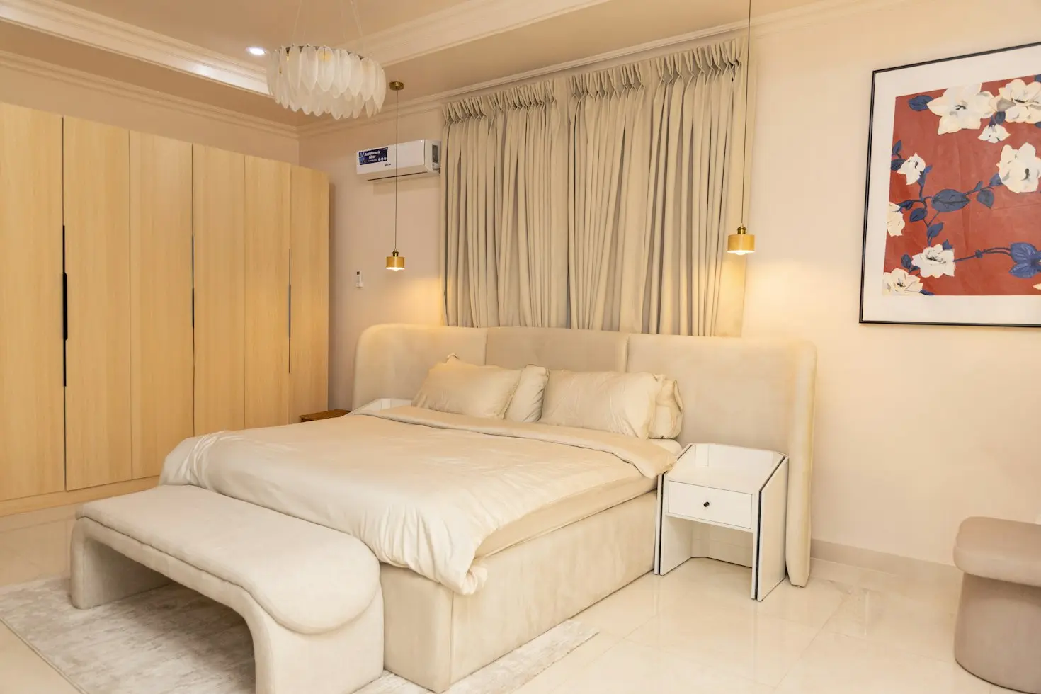 Hotel wardrobe with durable storage in a modern guest room